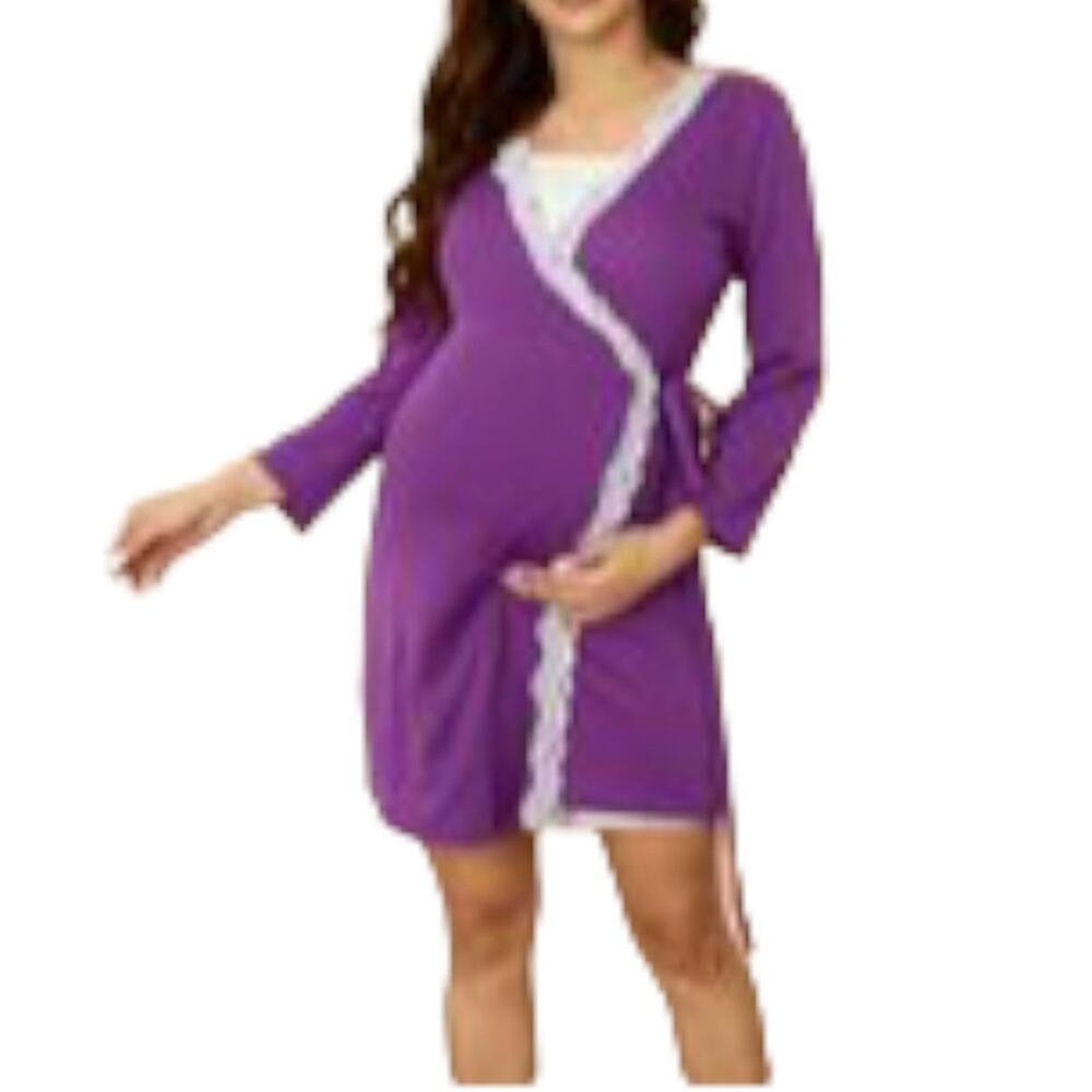 Maternity Lace Purple Wrap Light Weight Robe Size XL - Picture 3 of 11